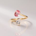 2.10Ct Pink Oval & White Pear Cut Toi Et Moi Ring | Two Stone Open Stacking Ring for Women | Elegant Birthday Gift Jewelry