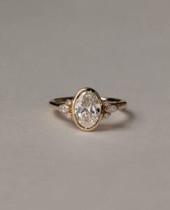 1.80Ct White Oval Cut Bezel Engagement Ring with Cluster | Thank You Gift for Her
