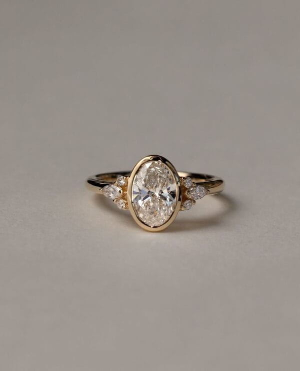 1.80Ct White Oval Cut Bezel Engagement Ring with Cluster | Thank You Gift for Her