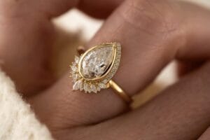 2.40Ct White Pear Cut Bezel Set Promise Ring | Elegant Wedding Jewelry Gift for Her