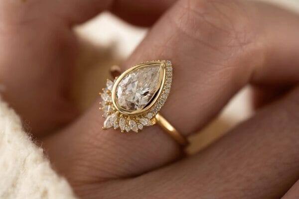 2.40Ct White Pear Cut Bezel Set Promise Ring | Elegant Wedding Jewelry Gift for Her