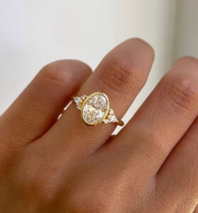 1.80Ct White Oval Cut Bezel Engagement Ring with Cluster | Thank You Gift for Her