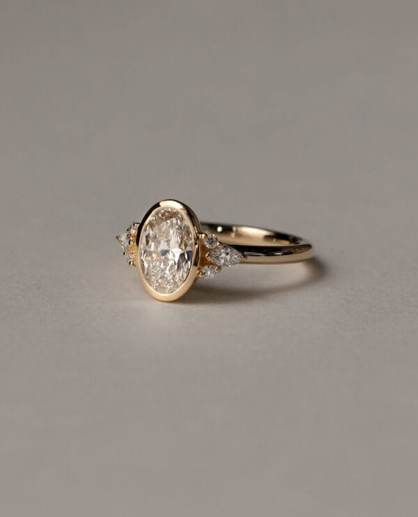 1.80Ct White Oval Cut Bezel Engagement Ring with Cluster | Thank You Gift for Her
