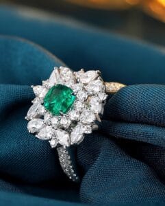 1.50Ct Green Cushion Cut Double Halo Cocktail Ring | Bridesmaid Gift Jewelry | Elegant Special Occasion Ring For Her