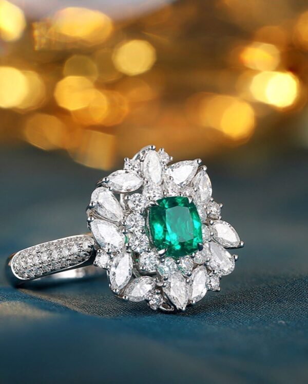 1.50Ct Green Cushion Cut Double Halo Cocktail Ring | Bridesmaid Gift Jewelry | Elegant Special Occasion Ring For Her