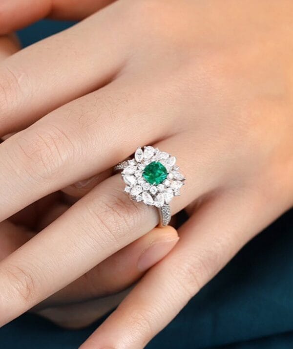 1.50Ct Green Cushion Cut Double Halo Cocktail Ring | Bridesmaid Gift Jewelry | Elegant Special Occasion Ring For Her