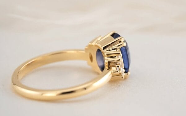 2.60Ct Blue Oval Sapphire Solitaire Engagement Ring with Accent Stones | Double Claw Prong Designer Ring for Her