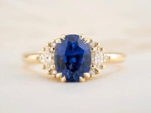 2.60Ct Blue Oval Sapphire Solitaire Engagement Ring with Accent Stones | Double Claw Prong Designer Ring for Her
