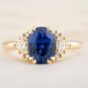 2.60Ct Blue Oval Sapphire Solitaire Engagement Ring with Accent Stones | Double Claw Prong Designer Ring for Her