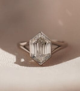 1.80Ct White Hexagon Cut Bezel Set Ring | Split Shank Modern Birthday Gift Jewelry For Women