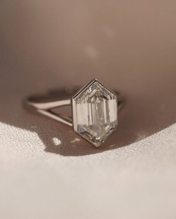 1.80Ct White Hexagon Cut Bezel Set Ring | Split Shank Modern Birthday Gift Jewelry For Women