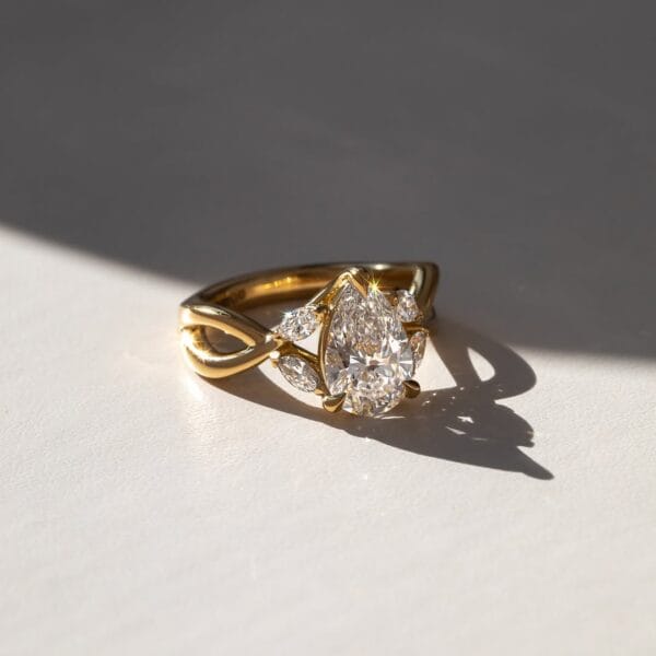 1.20Ct White Pear Cut Solitaire Floral Wedding Ring | Elegant Everyday Jewelry Gift For Her