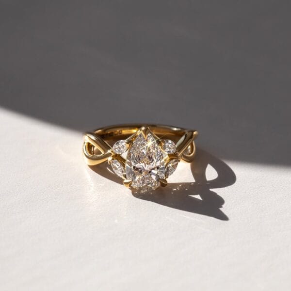 1.20Ct White Pear Cut Solitaire Floral Wedding Ring | Elegant Everyday Jewelry Gift For Her