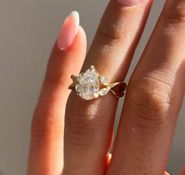 1.20Ct White Pear Cut Solitaire Floral Wedding Ring | Elegant Everyday Jewelry Gift For Her