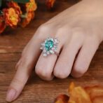 3.00Ct Green Pear Cut Solitaire Cocktail Ring for Women | Modern Bridesmaid Jewelry | Glamorous Celebrity Style Statement Ring