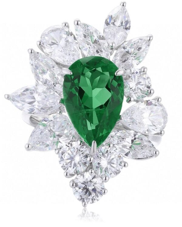 3.00Ct Green Pear Cut Solitaire Cocktail Ring for Women | Modern Bridesmaid Jewelry | Glamorous Celebrity Style Statement Ring