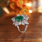 3.00Ct Green Pear Cut Solitaire Cocktail Ring for Women | Modern Bridesmaid Jewelry | Glamorous Celebrity Style Statement Ring