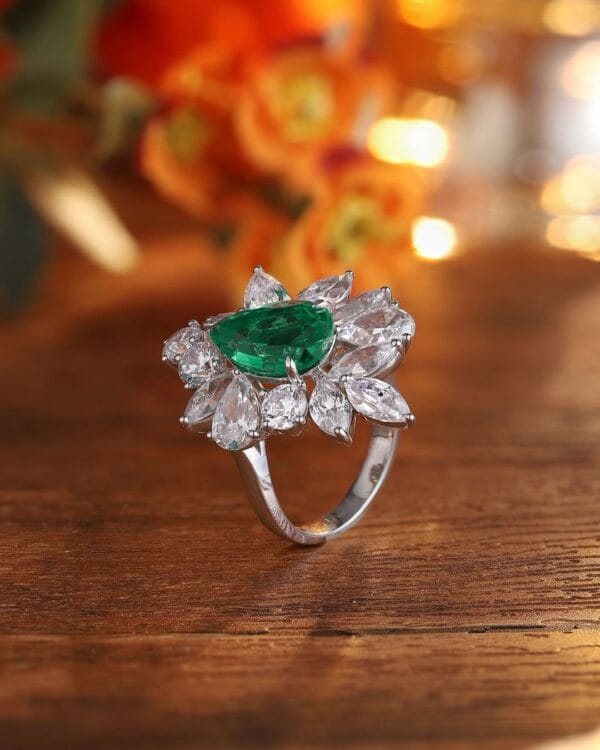 3.00Ct Green Pear Cut Solitaire Cocktail Ring for Women | Modern Bridesmaid Jewelry | Glamorous Celebrity Style Statement Ring