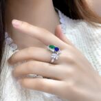 2.50Ct Blue & Green Pear Cut Solitaire Cluster Ring | Asymmetrical Open Gap Party Ring for Women