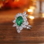 3.00Ct Green Pear Cut Solitaire Cocktail Ring for Women | Modern Bridesmaid Jewelry | Glamorous Celebrity Style Statement Ring
