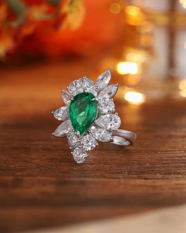3.00Ct Green Pear Cut Solitaire Cocktail Ring for Women | Modern Bridesmaid Jewelry | Glamorous Celebrity Style Statement Ring