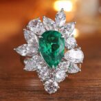 3.00Ct Green Pear Cut Solitaire Cocktail Ring for Women | Modern Bridesmaid Jewelry | Glamorous Celebrity Style Statement Ring