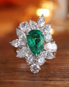 3.00Ct Green Pear Cut Solitaire Cocktail Ring for Women | Modern Bridesmaid Jewelry | Glamorous Celebrity Style Statement Ring