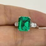 3.30Ct Green Emerald Cut Three Stone Ring | Elegant Party Wear Statement Jewelry for Women
