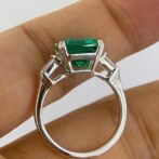3.30Ct Green Emerald Cut Three Stone Ring | Elegant Party Wear Statement Jewelry for Women