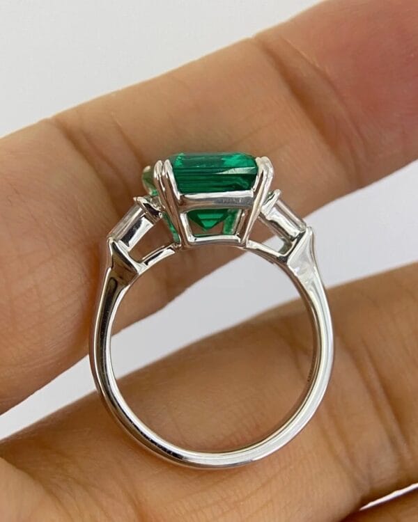 3.30Ct Green Emerald Cut Three Stone Ring | Elegant Party Wear Statement Jewelry for Women