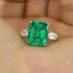 3.30Ct Green Emerald Cut Three Stone Ring | Elegant Party Wear Statement Jewelry for Women