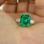 3.30Ct Green Emerald Cut Three Stone Ring | Elegant Party Wear Statement Jewelry for Women