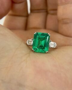 3.30Ct Green Emerald Cut Three Stone Ring | Elegant Party Wear Statement Jewelry for Women