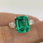 3.30Ct Green Emerald Cut Three Stone Ring | Elegant Party Wear Statement Jewelry for Women