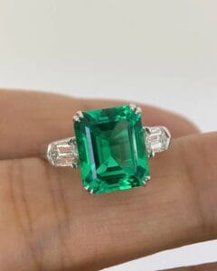 3.30Ct Green Emerald Cut Three Stone Ring | Elegant Party Wear Statement Jewelry for Women