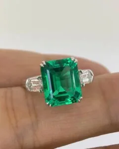 3.30Ct Green Emerald Cut Three Stone Ring | Elegant Party Wear Statement Jewelry for Women