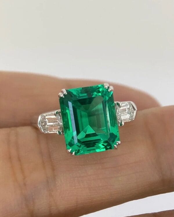 3.30Ct Green Emerald Cut Three Stone Ring | Elegant Party Wear Statement Jewelry for Women