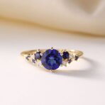 1.50CT Blue Round Cut Solitaire with Cluster Engagement Ring | Elegant Statement Jewelry for Her