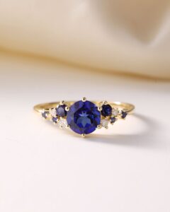 1.50CT Blue Round Cut Solitaire with Cluster Engagement Ring | Elegant Statement Jewelry for Her