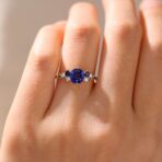 1.50CT Blue Round Cut Solitaire with Cluster Engagement Ring | Elegant Statement Jewelry for Her