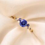1.50CT Blue Round Cut Solitaire with Cluster Engagement Ring | Elegant Statement Jewelry for Her