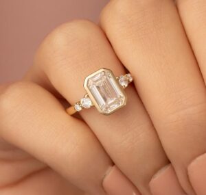1.80Ct Emerald Cut Bezel Set Ring | Elegant Anniversary Gift Band for Wife | Modern Luxury Jewelry for Women