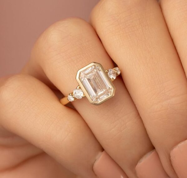 1.80Ct Emerald Cut Bezel Set Ring | Elegant Anniversary Gift Band for Wife | Modern Luxury Jewelry for Women