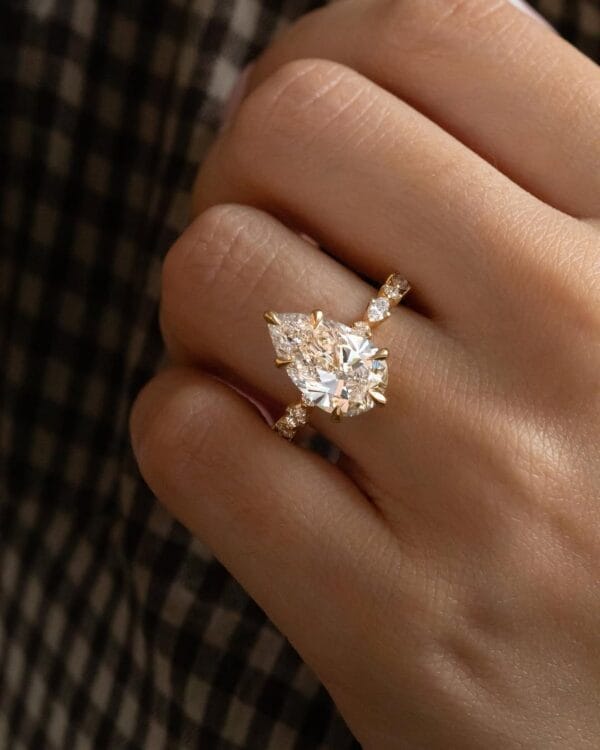 3Ct White Pear Cut Solitaire Ring For Her | Celebrity Style Special Occasion Gift | Forever One Inspired Jewelry