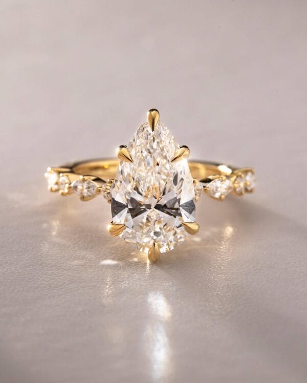 3Ct White Pear Cut Solitaire Ring For Her | Celebrity Style Special Occasion Gift | Forever One Inspired Jewelry