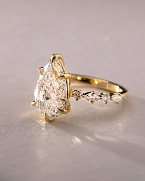 3Ct White Pear Cut Solitaire Ring For Her | Celebrity Style Special Occasion Gift | Forever One Inspired Jewelry