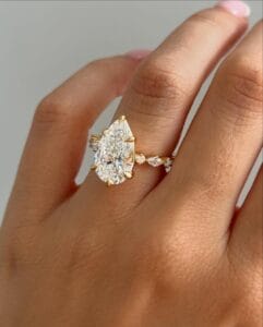 3Ct White Pear Cut Solitaire Ring For Her | Celebrity Style Special Occasion Gift | Forever One Inspired Jewelry