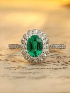 1.80Ct Green Oval Cut Double Halo Engagement Ring | Bold Wedding Statement Ring for Women