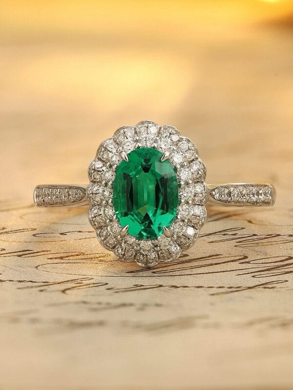 1.80Ct Green Oval Cut Double Halo Engagement Ring | Bold Wedding Statement Ring for Women