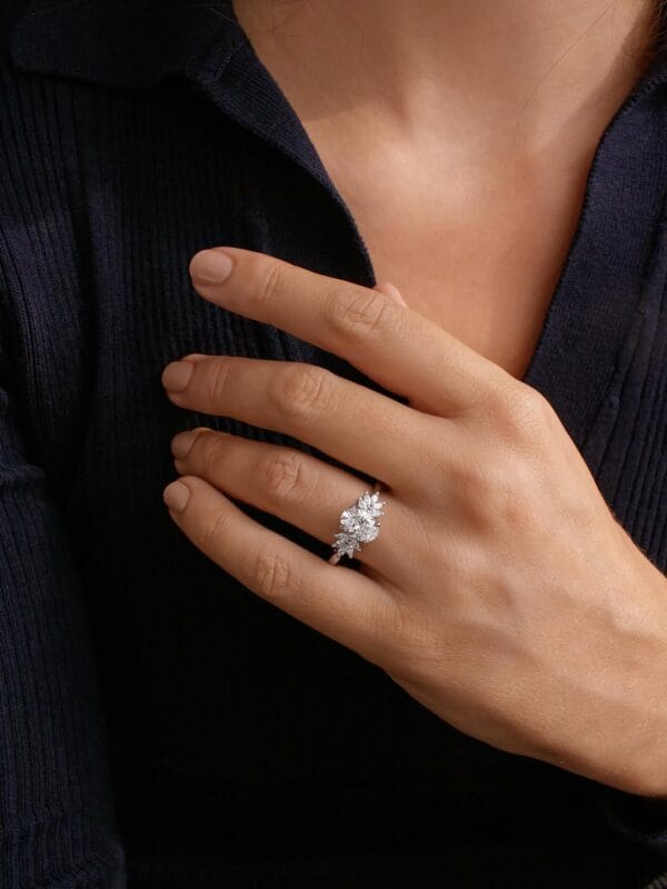 2.20Ct White Oval Cut Solitaire Cluster Wedding Ring | Glamorous Bridal Jewelry For Women